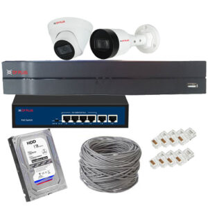 CP Plus 2-Camera CCTV Kit (Bullet & Dome) with NVR, PoE, 1TB HDD, Cable & Connectors – Compact Security Solution