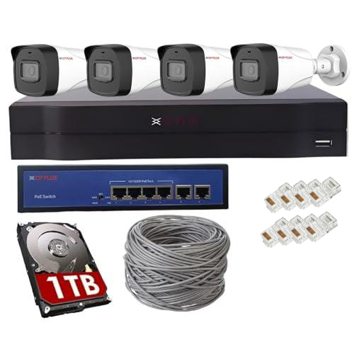 CP Plus 4-Camera Full HD CCTV Kit with NVR, PoE, 1TB HDD & 100m Cable – Complete Security Solution